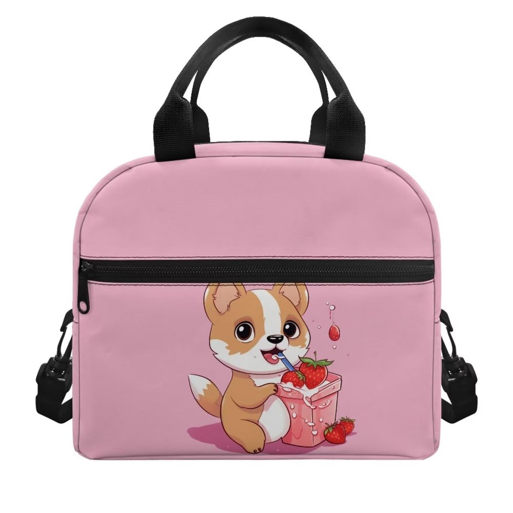 ZOUTAIRONG Strawberry Fox Lunch Bag Large Capacity Lunch Box Grease Proofing Lunch Box Container with Removable Strap Keep Foof Longer for Magic Princess School Picnic