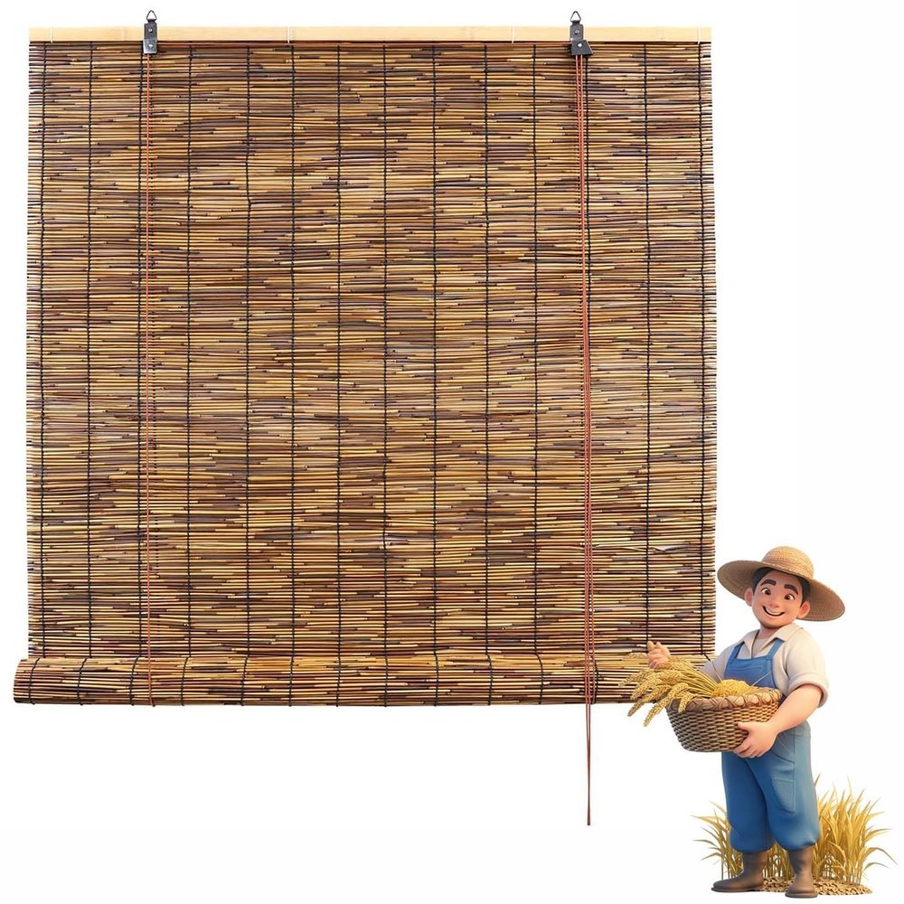 46 48 50 56 60 66 72 Inch Wide Cordless Bamboo Shades for Outdoor Windows Home Natural Bamboo Roller Curtain Patio Bamboo Roll Up Drape Interior Bamboo Privacy Waterproof Blinds Easy Installation (Ca