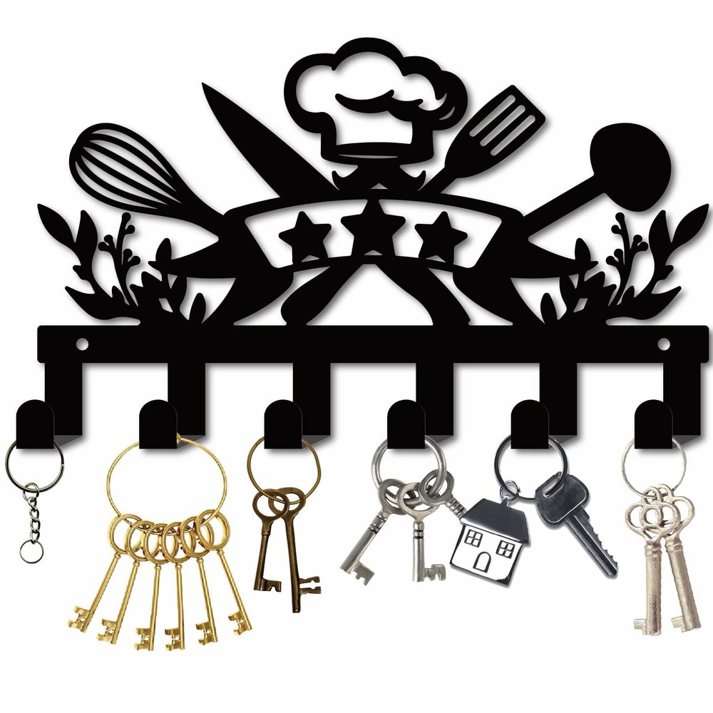 CREATCABIN Kitchen Tool Key Holder for Wall Mounted Hook Key Hangers with 6 Hooks Metal Key Hanging Organizer Rack Wall Decorative Hook for Bag Clothes Entryway Front Door Hallway 10.6x6.3Inch