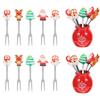 10 Pcs Christmas Fruit Fork with Ceramic Jar Holder Mini Stainless Steel Salad Fork Cartoon Santa Claus Xmas Tree Fruit Picks Cake Dessert Food Picks (2) view 1