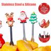 10 Pcs Christmas Fruit Fork with Ceramic Jar Holder Mini Stainless Steel Salad Fork Cartoon Santa Claus Xmas Tree Fruit Picks Cake Dessert Food Picks (2) view 3