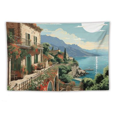 Tapestry Wall Hanging for Living Room 60 X 51 in Mediterranean Summer Tapestry for Bedroom Home Decor Tapestries Wall Art Hanging Personalized Wall Blanket Wall Hanging Decor for Party Supplies