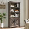 AMERLIFE Farmhouse Bookcase with Doors, 5 Shelf Bookshelf Storage Cabinet with Adjustable Shelves & Barn Door, Versatile Storage Pantry Cabinet for Bedroom, Living Room, Kitchen, Rustic Oak Black view 1