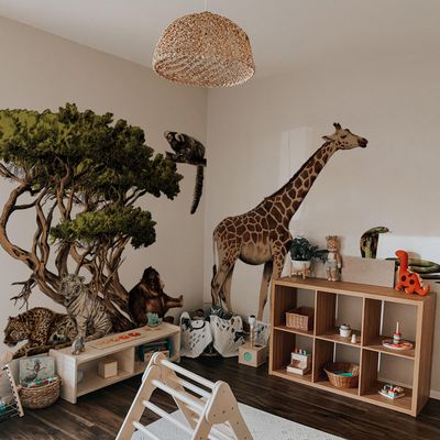 astrkiz Extra Huge Safari Animals Wall Mural Sticker Peel and Stick, Textured Vinyl Monkey Jungle Wallpaper, Nursery Safari Animals Wall Art Decor for Boys Bedroom Playroom Kids Room