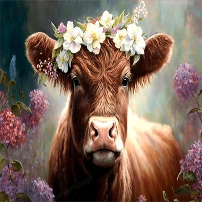ZKOPAVS Art Painting posters - Wreath Brown Cow High Definition Printing Prints - Preferred Ink & Soft Canvas (Unframed 20x20 inch) for Unique Painting & Room Decor Ktchen Decor