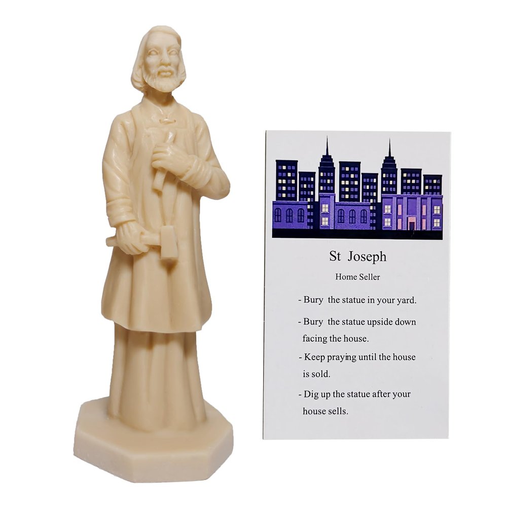 Flazmyxent St Joseph Statue for Selling House Resin Figurine Protecting Home with Instruction Prayer Complete Set Solid, Beige 4.7" H