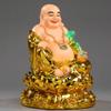 ERoomQ Statue Ornament Resin Golden Laughing Buddha with Ru Yi Figurines Sculptures Wealth Lucky Gift Decoration (Gold) view 2