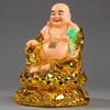 ERoomQ Statue Ornament Resin Golden Laughing Buddha with Ru Yi Figurines Sculptures Wealth Lucky Gift Decoration (Gold) view 3