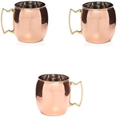BishtHub Pure Copper Moscow Mule Mug, Copper Plating Stainless Steel Drinkware Mug Cup Water Storage Item Serveware- 450 Ml - Pack Of 3