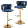Cinxzar Gold Velvet Bar Stools Set of 2, Swivel Counter Height Bar Stools with Back, Adjustable Woven Barstools for Kitchen Island, Pub, Club (Blue) view 1