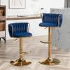 Cinxzar Gold Velvet Bar Stools Set of 2, Swivel Counter Height Bar Stools with Back, Adjustable Woven Barstools for Kitchen Island, Pub, Club (Blue) view 2