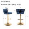 Cinxzar Gold Velvet Bar Stools Set of 2, Swivel Counter Height Bar Stools with Back, Adjustable Woven Barstools for Kitchen Island, Pub, Club (Blue) view 3