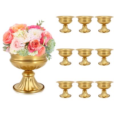 AZXTOPSEZ Gold Compote Vases for Centerpieces: Wedding Flower Vase for Tables 6.5 Inch Small Metal Urn Pedestal Bowl for Party Anniversary Event Home Decor Set of 10