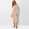 Udeniy Womens Wedding Guest Dresses Elegant Long Sleeve Maxi Dress Spring Cocktail Dress Women Trendy Prom Dresses Wrap A-Khaki view 3