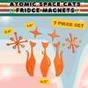 Atomic Space Cats Fridge Magnets Retro Midcentury Decor, 7 Piece Set, Kitties, Starbursts, and Diamonds, USA Made Kitchen Decor, Magnetic Decorations MCM Midmod Spaceage Office (Orange) view 4