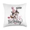 Sister Of The Birthday Cat decorations Cat Faces Kitte party Throw Pillow view 1