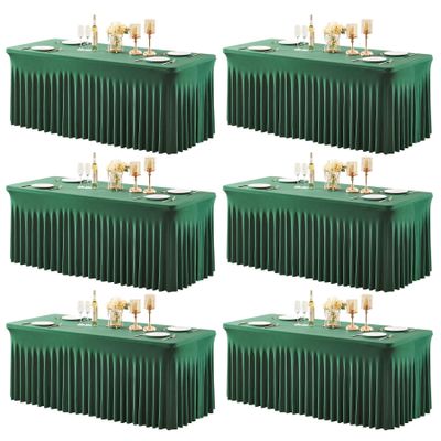 6 Packs Green Table Clothes for 8 Foot Rectangle Tables, Wrinkle Resistant Stretch Spandex Table Covers Fitted Tablecloth with Skirt for Easter Event Banquet Wedding Birthday Party