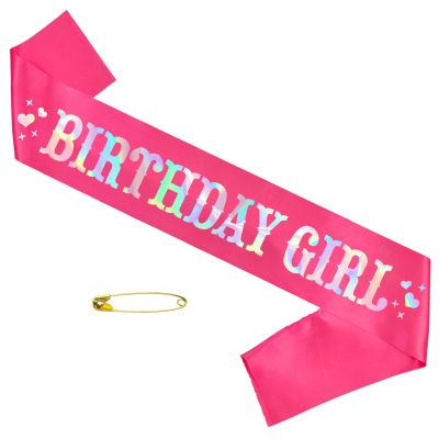 Birthday Girl Sash with Iridescent Foil, Funny Hot Pink Birthday Sash Decorations for Girls Disco Bday Party, 10th, 11th Official, Teenager, Sweet 16, 18th, Finally 21 or Any Other Birthday Party