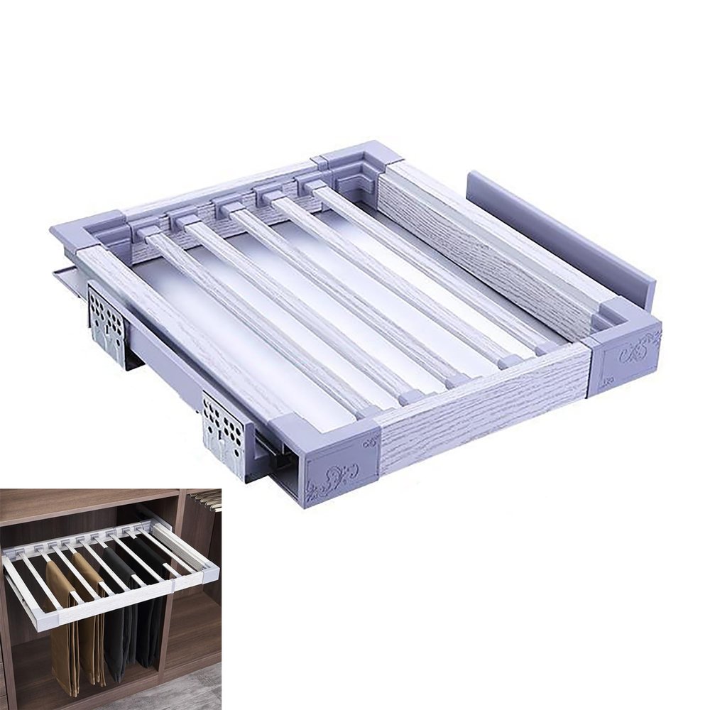 Pull Out Trousers Rack, Extendable Pull Out Closet Rod, Closet Pants Hanger Bar Aluminum alloy and ABS Hanger Rail Extendable Trousers Hanger for Clothes Towel Scarf Trousers Tie ( Color : White , Siz