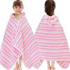 VOOVA & MOVAS Hooded Towels for Kids - 100% Cotton (3-10Years) - Quick Dry Absorbent Lightweight Wrap Towel for Pool | Swim | Beach | Bath, Girls, Pink Gray Stripe view 1