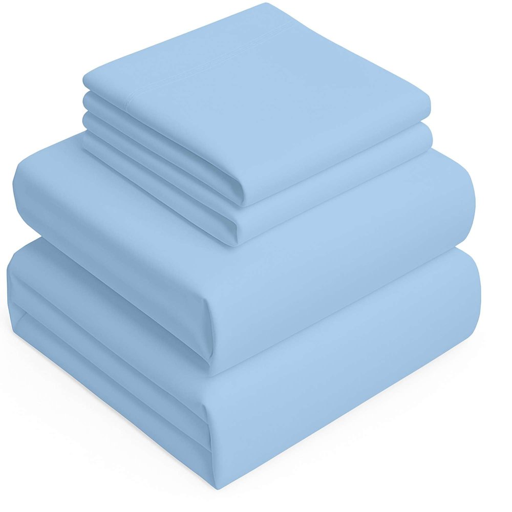 4 PC's Cotton RV Sheets- 100% Egyptian Cotton- 500 TC- 4-8 Inch Deep Pocket Fitted Sheet with Elastic All Around- Soft & Luxurious Hotel Quality Sheets (Light Blue Solid - RV 3/4 Full Bunk- 48x75)