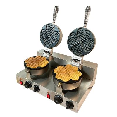 Commercial Heart Shaped Waffle Maker, Double Heads 122-572 / 50-300 Temp Range Non-stick Round Waffle Maker Stainless Steel Waffle Iron Machine for Restaurant Bakeries Snack Bar