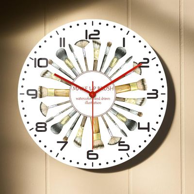 Timethink 15'' Cosmetic Brush Modern Decorative Wall Watch Clock Fashion Cosmetic Artwork Quiet Quartz Non Ticking Battery Operated Wall Art Clock for Girl Beauty Salon Girls Room Makeup Artist Gift