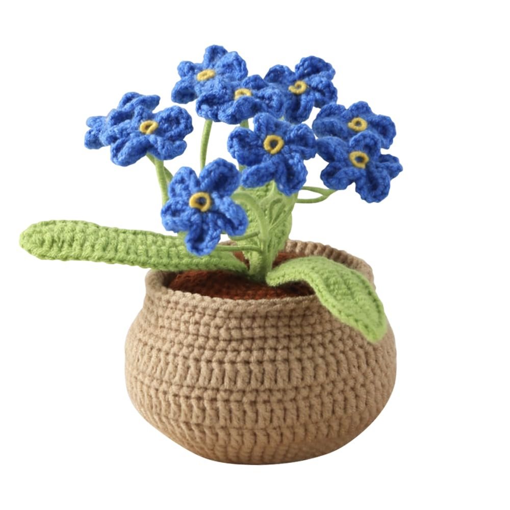 JOONOR Cute Handmade Crochet Forget-Me-Not Flowers,Large Potted Knitting Artificial Forget-Me-Not Flowers for Home Office Desk Car Dashboard Decorations, Blue