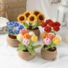JOONOR Cute Handmade Crochet Forget-Me-Not Flowers,Large Potted Knitting Artificial Forget-Me-Not Flowers for Home Office Desk Car Dashboard Decorations, Blue view 3
