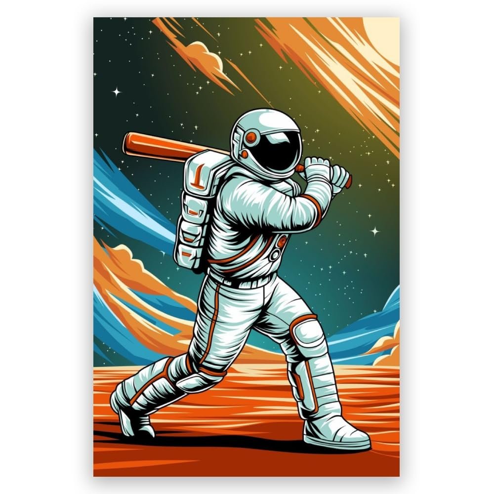 LuminDaze Baseball With Astro Poster Cool Astonaut Posters Cool Room Decor Astronaut Wall Art Aesthetic Room Decor Funny Astronaut Poster for Teen Boys Girls Room Canvas Print 20x30inch Unframed