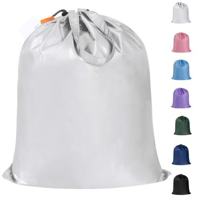 Polecasa Small Heavy Duty Laundry Bag with drawstring closure and Reinforced Handles, Easy to Carry Dirty Clothes Drawstring Bag for Travel, Camp 21x24, Silver