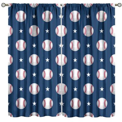 JanJCurt Baseball Curtains for Kids, Sports Theme Softball Ball Navy Blue Print Window Curtains for Boys Teens Bedroom Playroom Living Room 72" W X 63" L
