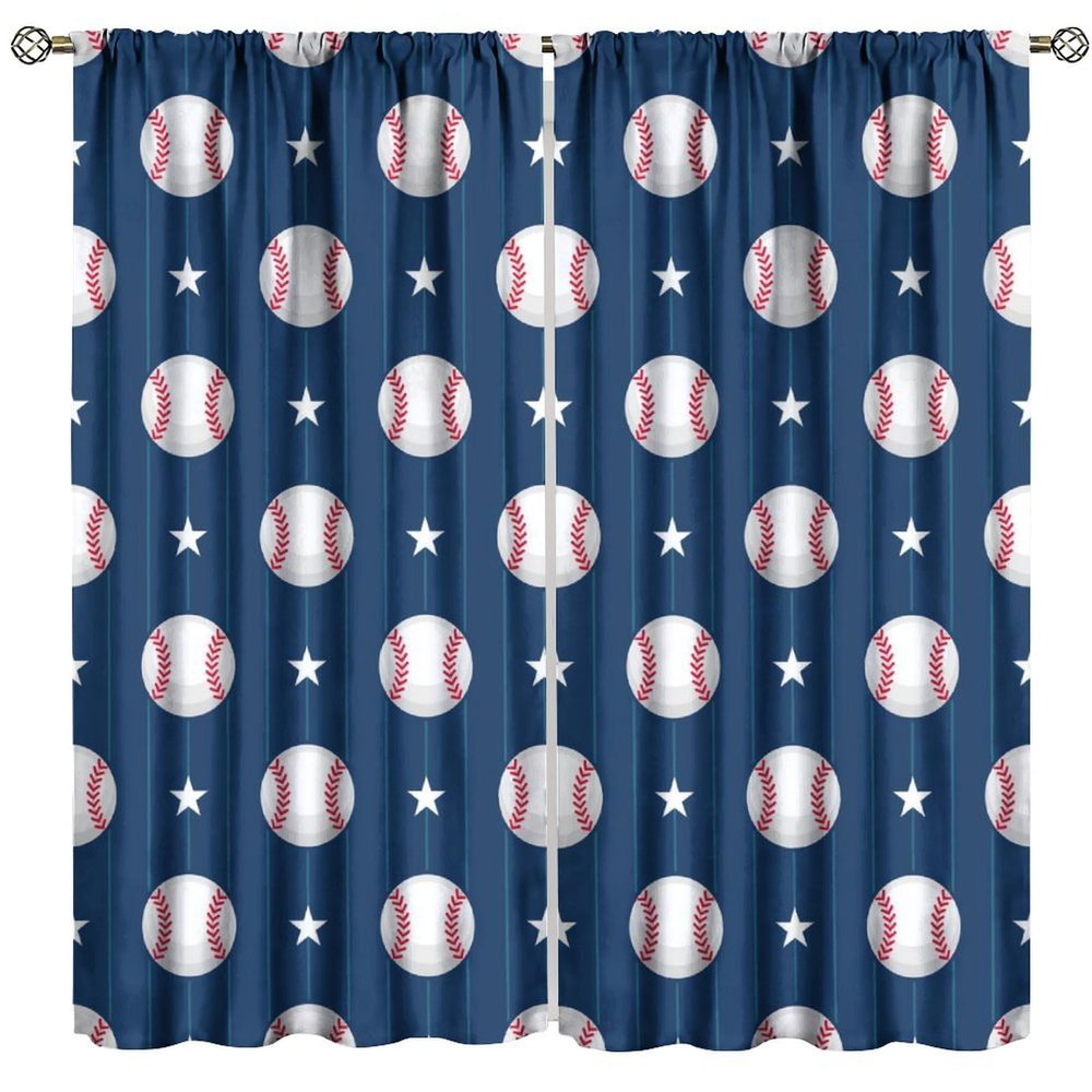 JanJCurt Baseball Curtains for Kids, Sports Theme Softball Ball Navy Blue Print Window Curtains for Boys Teens Bedroom Playroom Living Room 72" W X 63" L