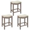 GOOLON Bar Stools Set of 3, Counter Height Stools Saddle Seat, 27 Vintage Linen Fabric Chairs with Wood Legs and Nailhead Upholstered Seat for Kitchen Island, Beige view 1