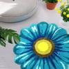 Lacomfy Floral Bathroom Rug Daisy Bathmat Round Bedroom Doormat Shaggy Circle Flower Toilet Carpet Kids Room Bedside Area Rug Kitchen Sink Mat, Easy Washble, Nonslip, Thick, 25.6in, Blue view 3