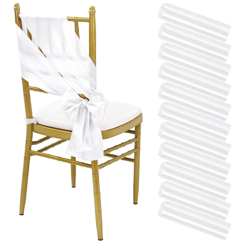 120 PCS Satin Chair Sashes White Shiny Chair Ribbon Ties Back Bows Designed Sashes Universal Chair Cover for Wedding Reception Gathering Birthday Party Banquet Restaurant Chair Decor (7x78inch)