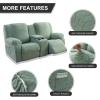 YUEANG Recliner Loveseat Cover with Center Console, 2 Seater Jacquard Recliner Sofa Slipcover with Pockets Washable Stretch Reclining Couch Covers Furniture Protector Elastic Straps (Matcha Green) view 2