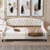 Merax Full Size Day Bed, Solid Wood Daybed, Slat Support Couch & Sleeper Sofa, Tufted Button Bedframe for Bedroom Living Room, Beige view 1