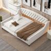 Merax Full Size Day Bed, Solid Wood Daybed, Slat Support Couch & Sleeper Sofa, Tufted Button Bedframe for Bedroom Living Room, Beige view 4