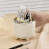 KOLAAZRE Cosmetics storage box advanced sense large capacity makeup brush rotating desktop dresser dustproof storage container, with lid, Milky silver view 3