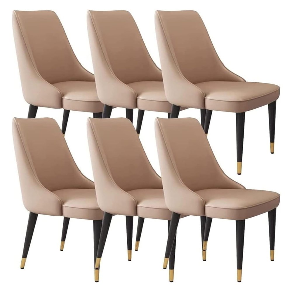 WENJIEKK Dining Chairs Artificial Microfiber Leather Dining Chairs Set of 6 Water Proof Leather Side Chair with Metal Legs for Office Lounge Dining Kitchen Bedroom (Color : Khaki, Size : Golden Leg)