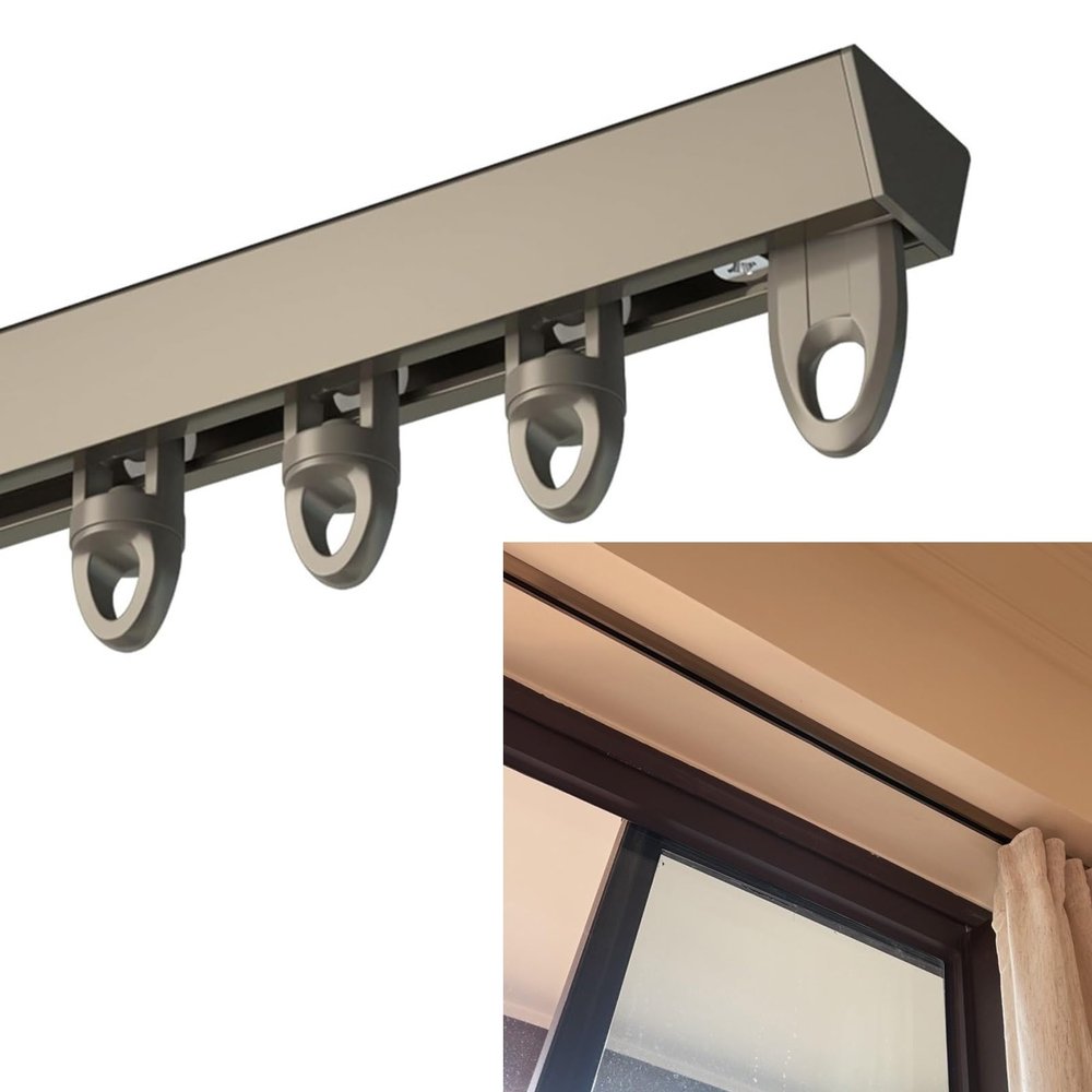 Ceiling Curtain Track Set - Ceiling Track for Curtains-Room Divider - Aluminum Ceiling Curtain Track V-Shape Curtain Rail - Curtain Track Ceiling Mount for Living Room Bedroom ( Color : Champagne , Si