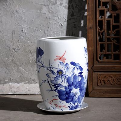 GenSDH Ancient Lotus Motif Blue and White Porcelain Flower Vase, Oriental Characteristics, Chinese Bottle Vase Hand Painted Peony Ceramic Chinese Flower Pot (F A)
