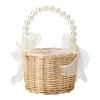 Wicker Rattan Flower Girl Basket, Wedding Petal Basket, Flower Girl Basket with Pearl Handle, Bow Fairy Flower Basket, Bowknot Flower Baskets for Wedding Home Decor(1PCS L) view 1