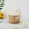 Wicker Rattan Flower Girl Basket, Wedding Petal Basket, Flower Girl Basket with Pearl Handle, Bow Fairy Flower Basket, Bowknot Flower Baskets for Wedding Home Decor(1PCS L) view 2