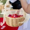 Wicker Rattan Flower Girl Basket, Wedding Petal Basket, Flower Girl Basket with Pearl Handle, Bow Fairy Flower Basket, Bowknot Flower Baskets for Wedding Home Decor(1PCS L) view 3