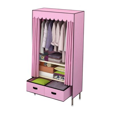 OTHZON Canvas Wardrobe, Portable Wardrobe Shelves with Hanging Rail, Shelves, and Drawers, Fabric Clothes Closet Storage Organizer for Bedroom,Pink-83x45x168cm