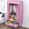 OTHZON Canvas Wardrobe, Portable Wardrobe Shelves with Hanging Rail, Shelves, and Drawers, Fabric Clothes Closet Storage Organizer for Bedroom,Pink-83x45x168cm view 2