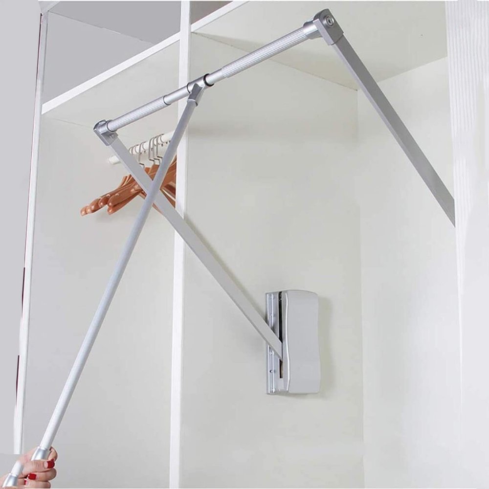 Aluminium Pull Down Wardrobe Rail Adjustable 450-1150mm Wardrobe Lift Large Extendable Cloth Hanger Soft Return Storage System, Space Saving (Size : (60-83 cm)23.6-32.6in)
