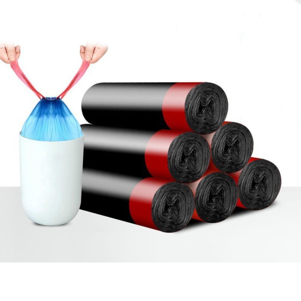 Drawstring garbage bag is strong thickened household kitchen portable automatic closing plastic bag large portable garbage bag
